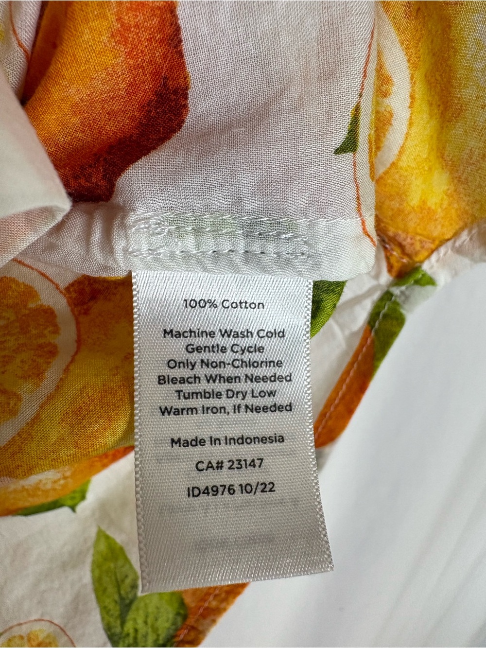 Talbots White Button-Down Shirt with Orange Citrus Print - Picture 4 of 6
